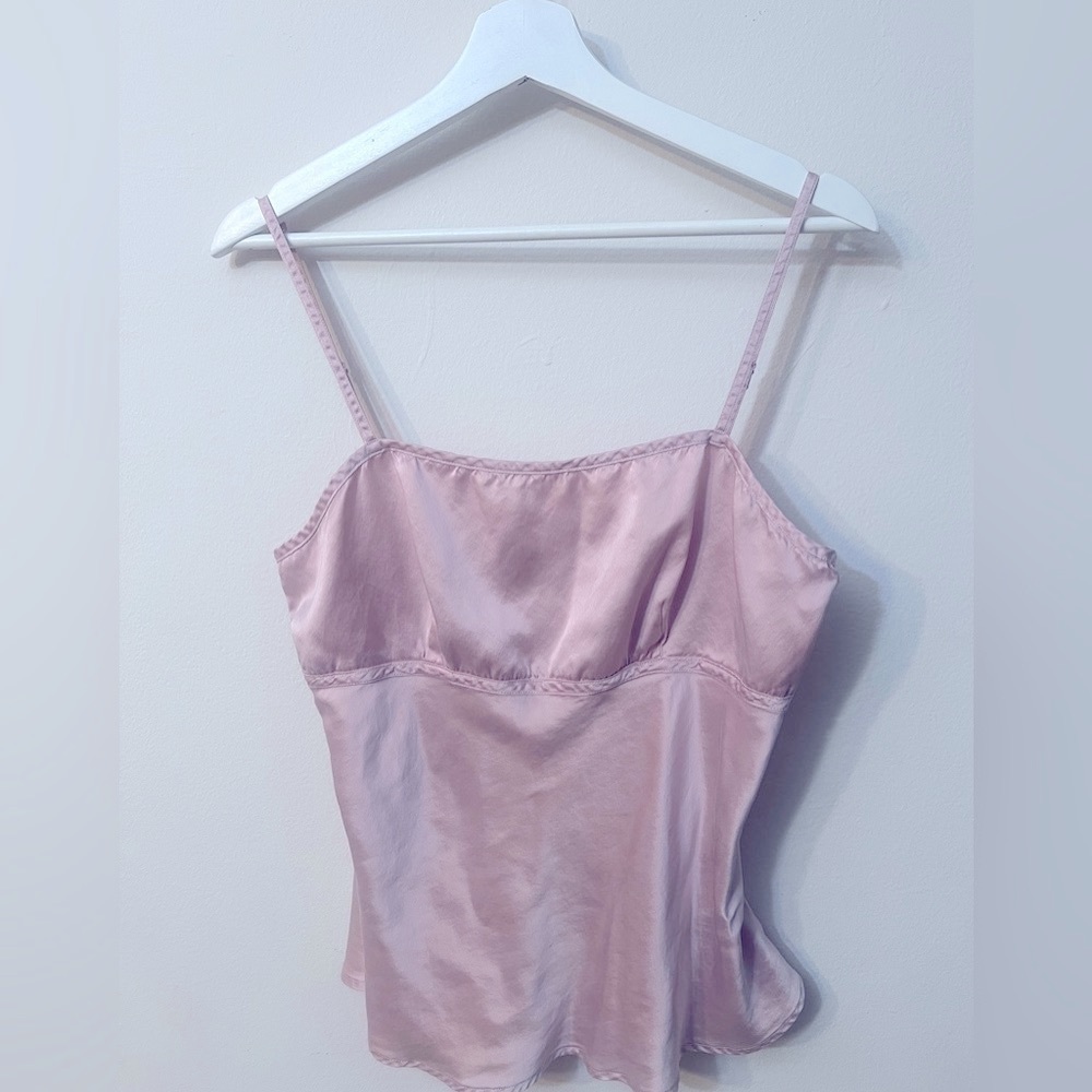 Pink satin cami top straps pit/pit 18" under/breast 16.5" L 26" y2k flared silk